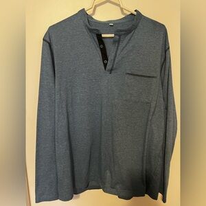 Men's Large Heather Blue Long Sleeve Pocket Shirt with Button Details